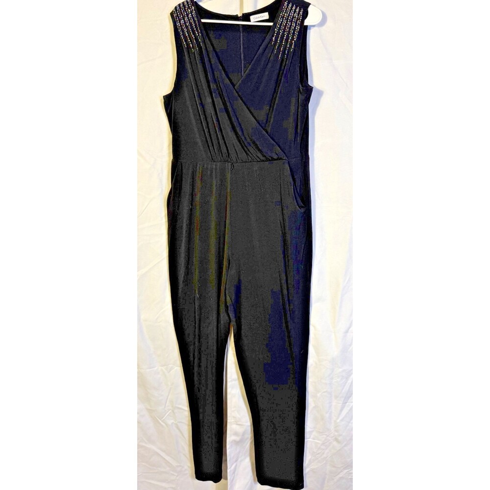 Calvin Klein Jumpsuit Women's 14 Black Bling Glam Jumper Whimsygoth Date Night